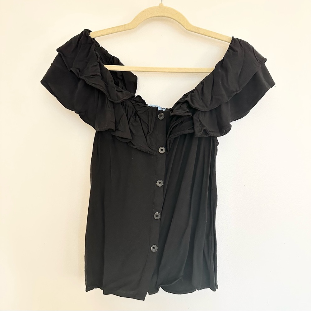Cece Black Ruffle Button-Front Blouse Feminine Sh… - image 3